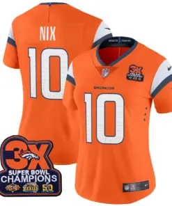 Denver Broncos Nike Women's 3-Time Champions Patch Vapor Limited Stitched Jersey All Stitched - Orange