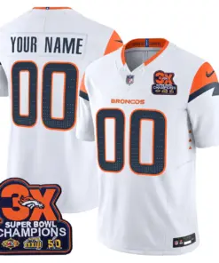 Denver Broncos Nike 3-Time Champions Patch Vapor Custom Limited Stitched Jersey - Time Limited Jersey All Stitched - Navy - Image 3