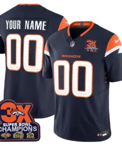 Denver Broncos Nike 3-Time Champions Patch Vapor Custom Limited Stitched Jersey - Time Limited Jersey All Stitched - Navy - Image 5