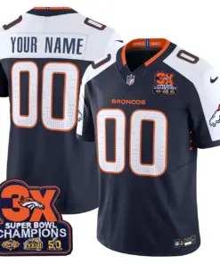 Denver Broncos Nike 3-Time Champions Patch Vapor Custom Limited Stitched Jersey - Time Limited Jersey All Stitched - Navy