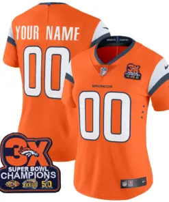 Denver Broncos Nike 3-Time Champions Patch Vapor Custom Limited Stitched Jersey - Time Limited Jersey All Stitched - Navy - Image 6