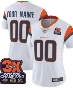 Denver Broncos Nike 3-Time Champions Patch Vapor Custom Limited Stitched Jersey - Time Limited Jersey All Stitched - Navy - Image 7