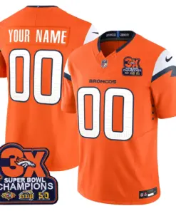 Denver Broncos Nike 3-Time Champions Patch Vapor Custom Limited Stitched Jersey - Time Limited Jersey All Stitched - Navy - Image 4