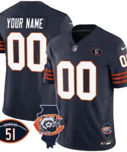Chicago Bears Nike Throwback Illinois Patch Vapor Custom Stitched Jersey - Navy - Image 2