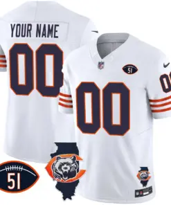 Chicago Bears Nike Throwback Illinois Patch Vapor Custom Stitched Jersey - Navy - Image 3