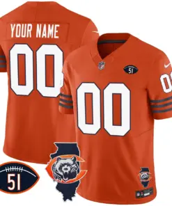 Chicago Bears Nike Throwback Illinois Patch Vapor Custom Stitched Jersey - Navy - Image 4