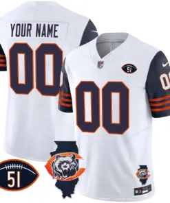 Chicago Bears Nike Throwback Illinois Patch Vapor Custom Stitched Jersey - Navy - Image 5