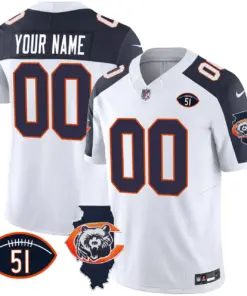 Chicago Bears Nike Throwback Illinois Patch Vapor Custom Stitched Jersey - Navy - Image 6