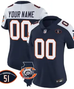 Chicago Bears Nike Throwback Illinois Patch Vapor Custom Stitched Jersey - Navy - Image 7