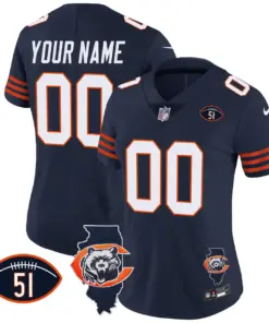 Chicago Bears Nike Throwback Illinois Patch Vapor Custom Stitched Jersey - Navy - Image 8