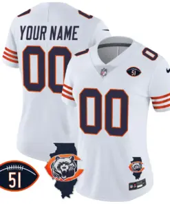 Chicago Bears Nike Throwback Illinois Patch Vapor Custom Stitched Jersey - Navy - Image 9