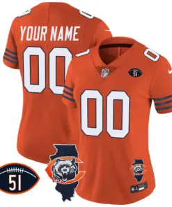 Chicago Bears Nike Throwback Illinois Patch Vapor Custom Stitched Jersey - Navy - Image 10