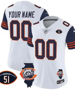 Chicago Bears Nike Throwback Illinois Patch Vapor Custom Stitched Jersey - Navy - Image 11