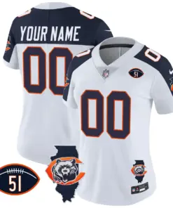 Chicago Bears Nike Throwback Illinois Patch Vapor Custom Stitched Jersey - Navy - Image 12