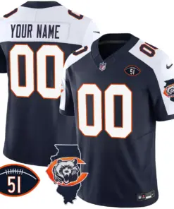 Chicago Bears Nike Throwback Illinois Patch Vapor Custom Stitched Jersey - Navy