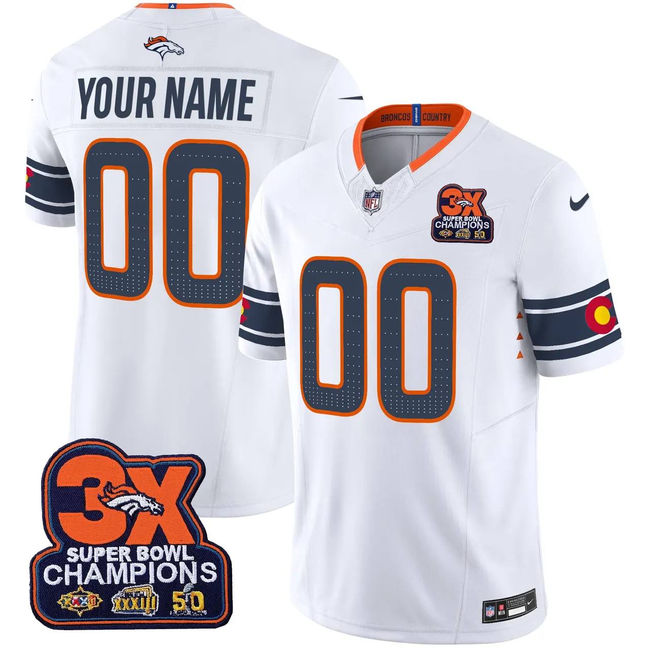 Denver Broncos Nike 3x Patch Colorado Flag Vapor Custom Limited Stitched Jersey - Orange - Image 2