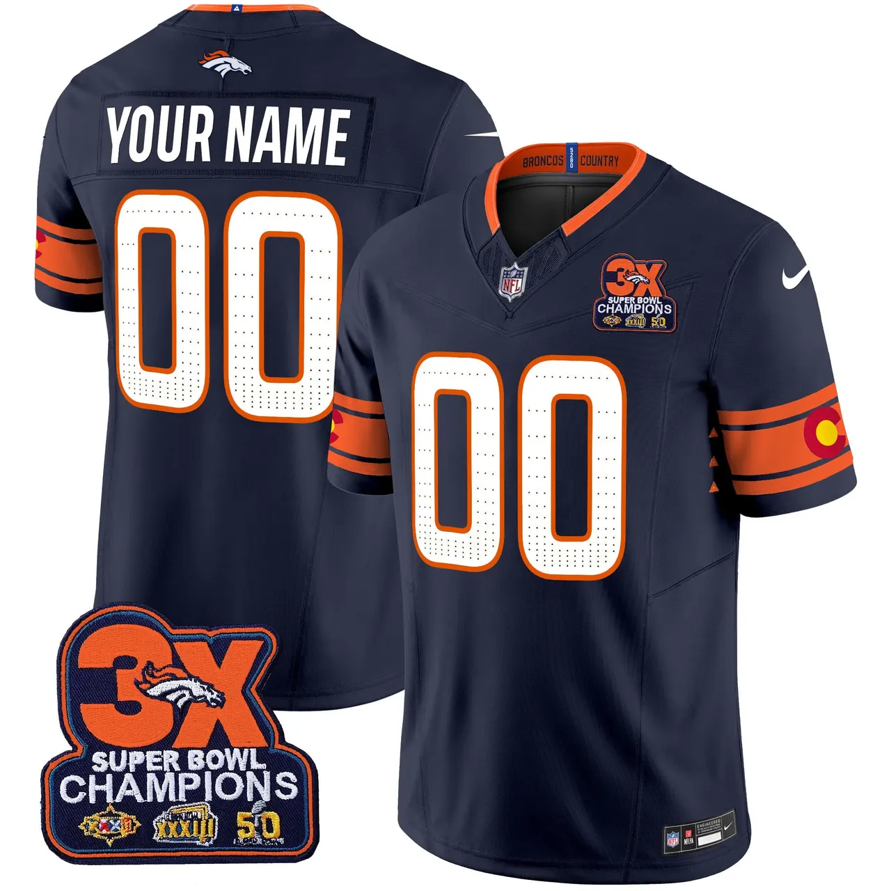 Denver Broncos Nike 3x Patch Colorado Flag Vapor Custom Limited Stitched Jersey - Orange - Image 3
