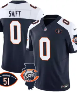 Alternative view of Chicago Bears Nike Throwback Illinois Patch Vapor Stitched Jersey - Navy