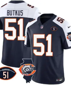 Chicago Bears Nike Throwback Illinois Patch Vapor Stitched Jersey - Navy - Image 3