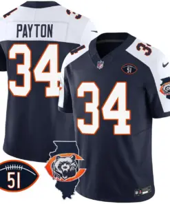 Chicago Bears Nike Throwback Illinois Patch Vapor Stitched Jersey - Navy - Image 6