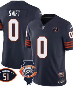 Chicago Bears Nike Throwback Illinois Patch Vapor Stitched Jersey - Navy - Image 9