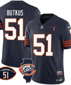 Chicago Bears Nike Throwback Illinois Patch Vapor Stitched Jersey - Navy - Image 10