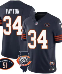 Chicago Bears Nike Throwback Illinois Patch Vapor Stitched Jersey - Navy - Image 13