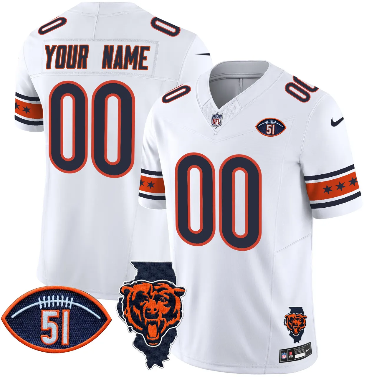 Chicago Bears Nike Illinois & Dick Butkus Patch Vapor Custom Limited Stitched Jersey - Navy - Image 2