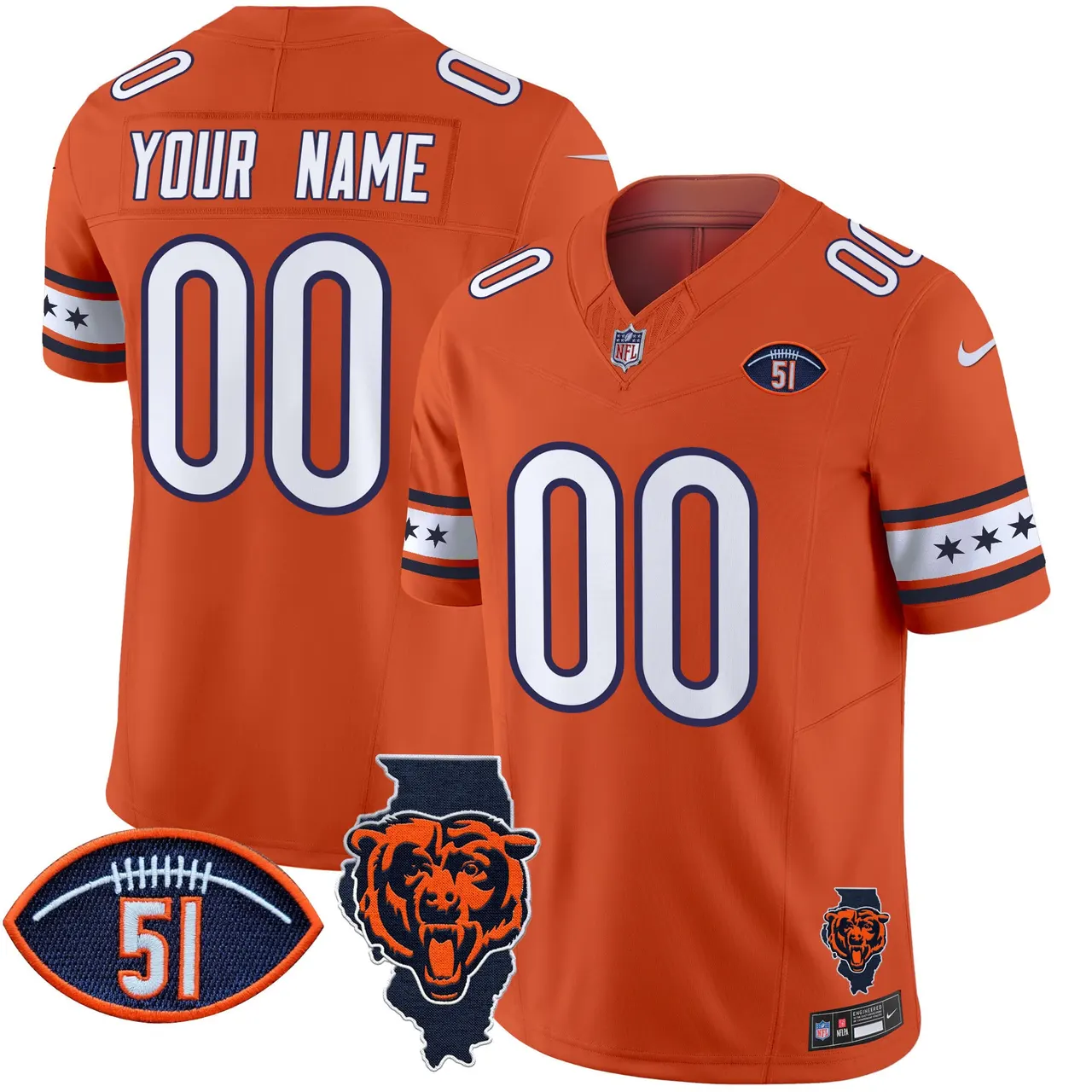 Chicago Bears Nike Illinois & Dick Butkus Patch Vapor Custom Limited Stitched Jersey - Navy - Image 3