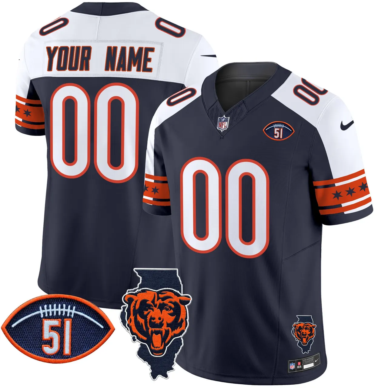 Chicago Bears Nike Illinois & Dick Butkus Patch Vapor Custom Limited Stitched Jersey - Navy - Image 4