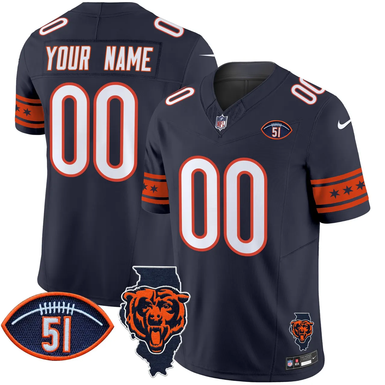 Chicago Bears Nike Illinois & Dick Butkus Patch Vapor Custom Limited Stitched Jersey - Navy