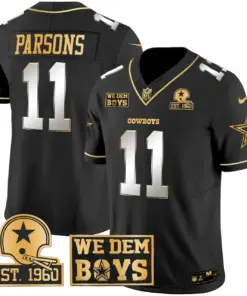 Micah Parsons Dallas Cowboys Nike Est. 1960 & We Dem Boyz Patch Gold Vapor Limited Stitched Jersey - Black - Image 8