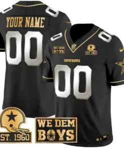 Alternative view of Dallas Cowboys Nike Est. 1960 & We Dem Boyz Patch Gold Vapor Custom Limited Stitched Jersey - Black