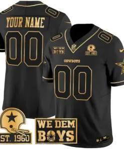 Dallas Cowboys Nike Est. 1960 & We Dem Boyz Patch Gold Vapor Custom Limited Stitched Jersey - Black - Image 3