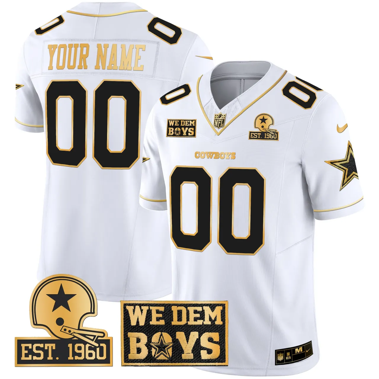 Dallas Cowboys Nike Est. 1960 & We Dem Boyz Patch Gold Vapor Custom Limited Stitched Jersey - Black - Image 4