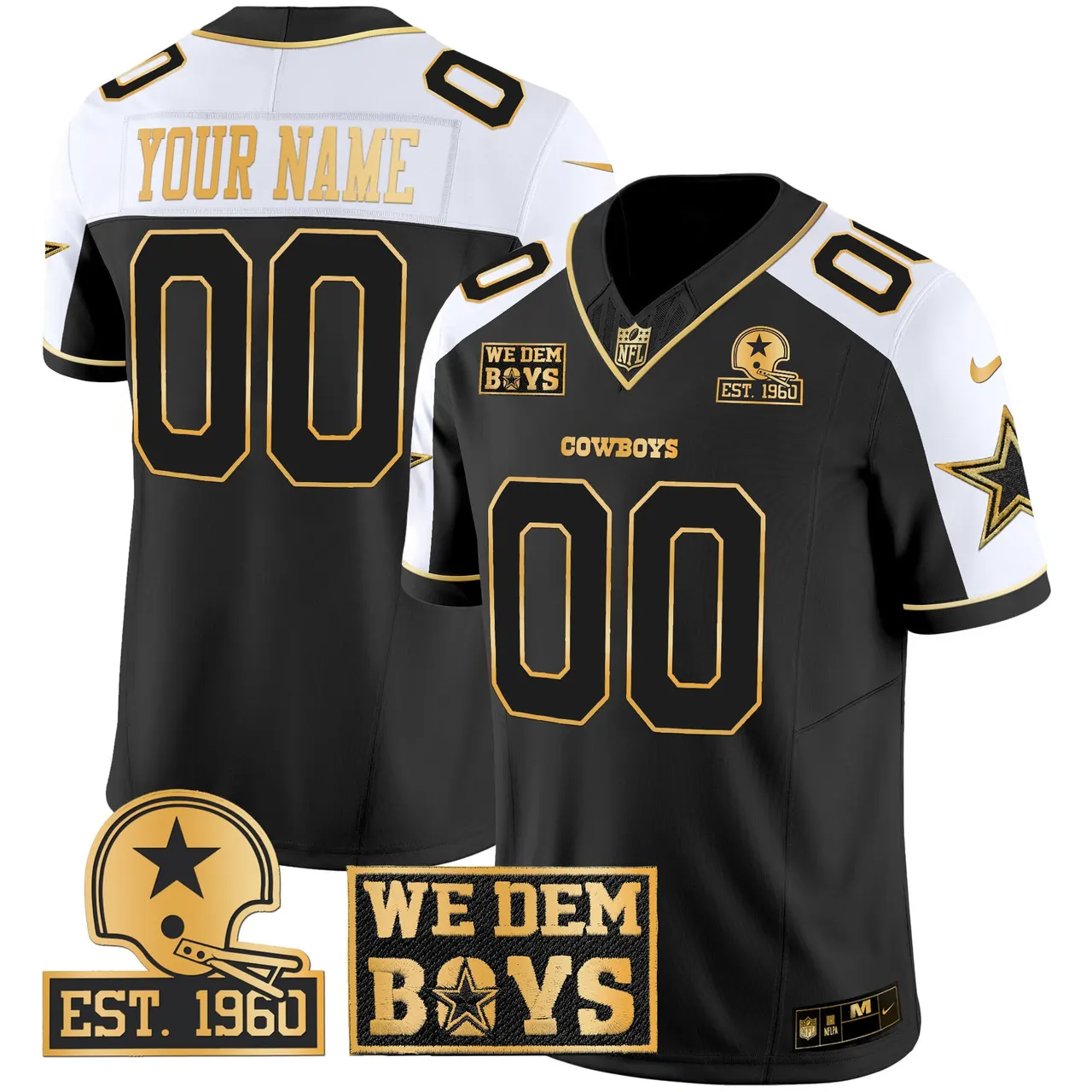 Dallas Cowboys Nike Est. 1960 & We Dem Boyz Patch Gold Vapor Custom Limited Stitched Jersey - Black