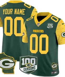 Green Bay Packers Nike Home 100th Season Patch Cheese Vapor Custom Limited Stitched Jersey - Kelly Green