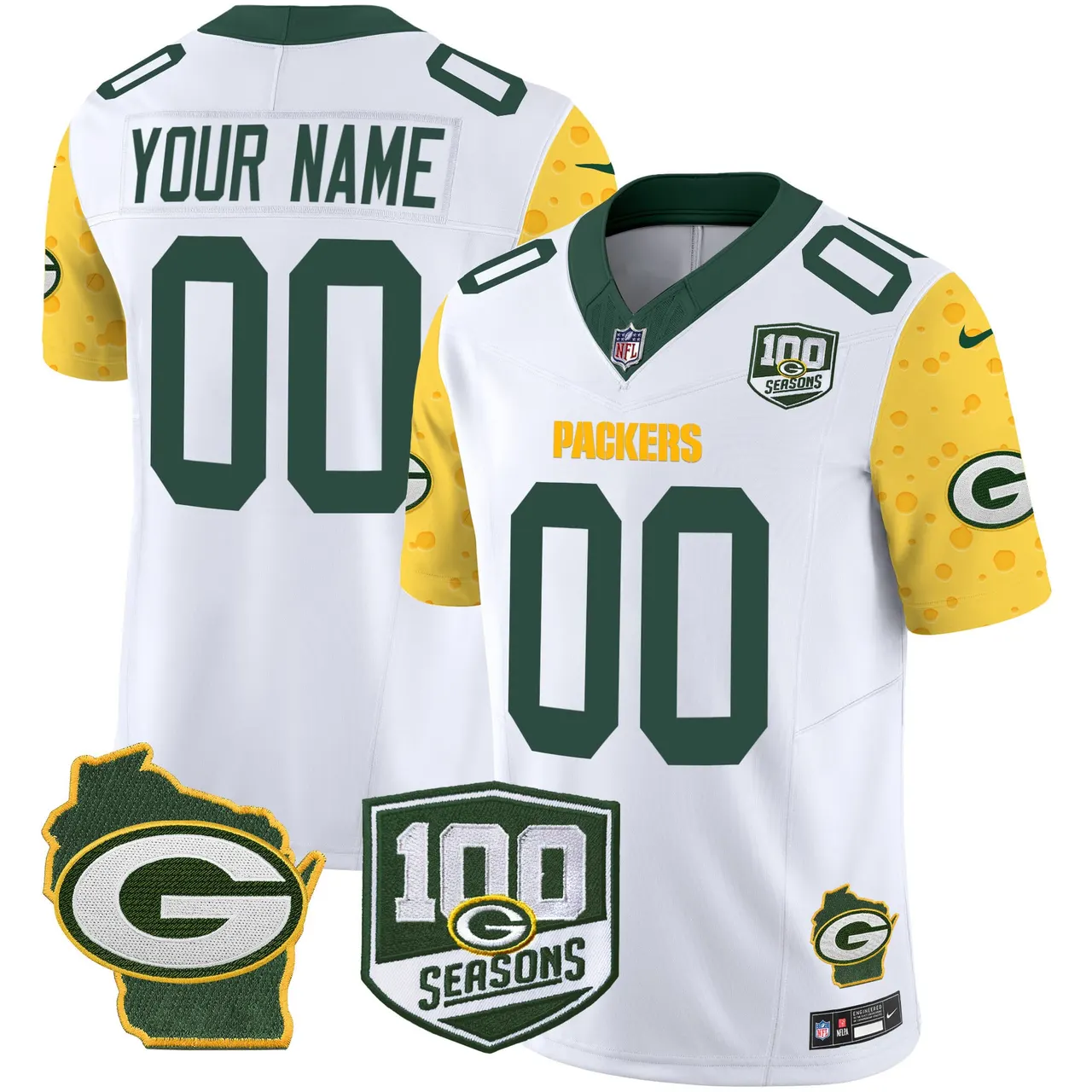 Green Bay Packers Nike Home 100th Season Patch Cheese Vapor Custom Limited Stitched Jersey - Kelly Green - Image 2