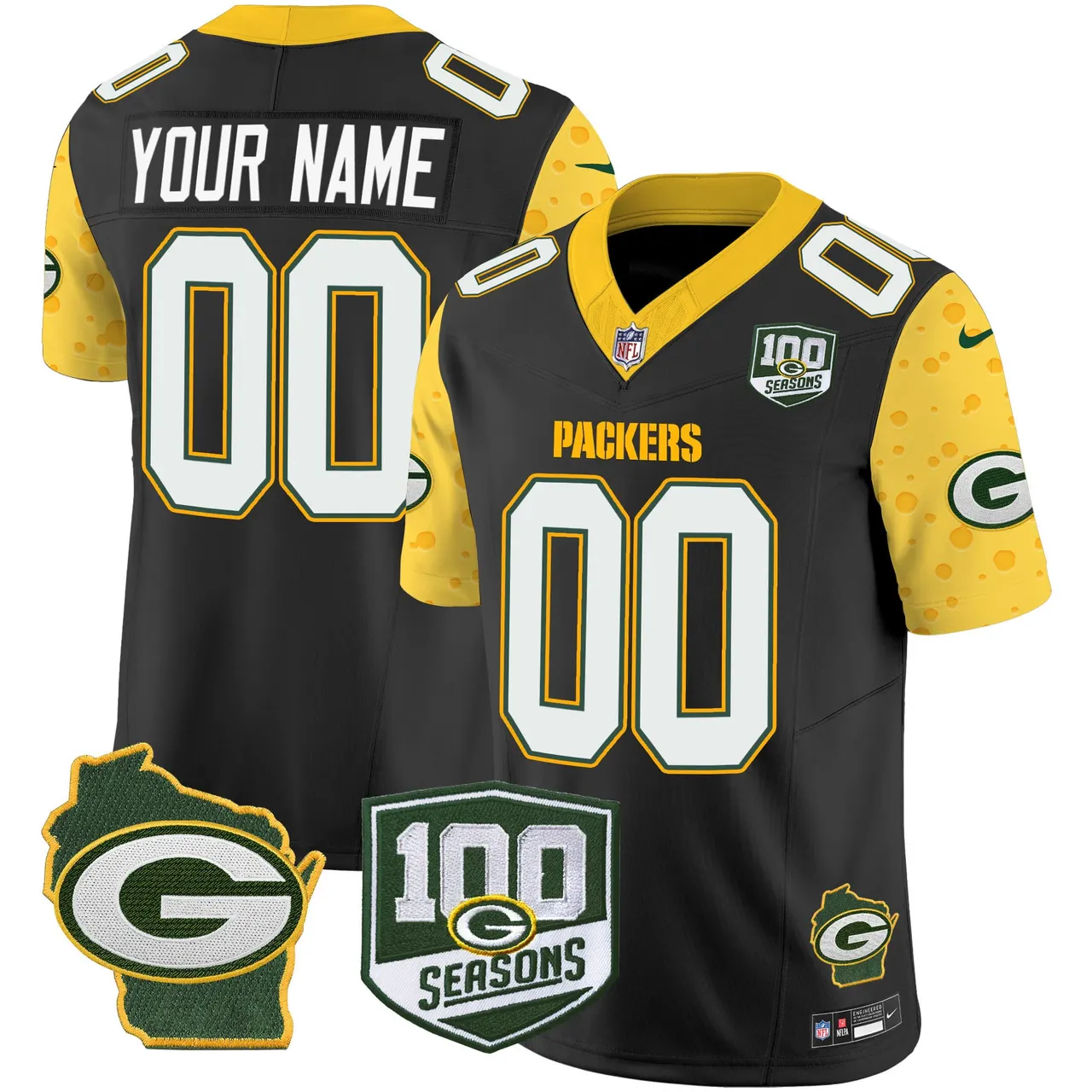 Green Bay Packers Nike Home 100th Season Patch Cheese Vapor Custom Limited Stitched Jersey - Kelly Green - Image 3