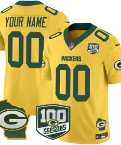 Green Bay Packers Nike Home 100th Season Patch Cheese Vapor Custom Limited Stitched Jersey - Kelly Green - Image 4