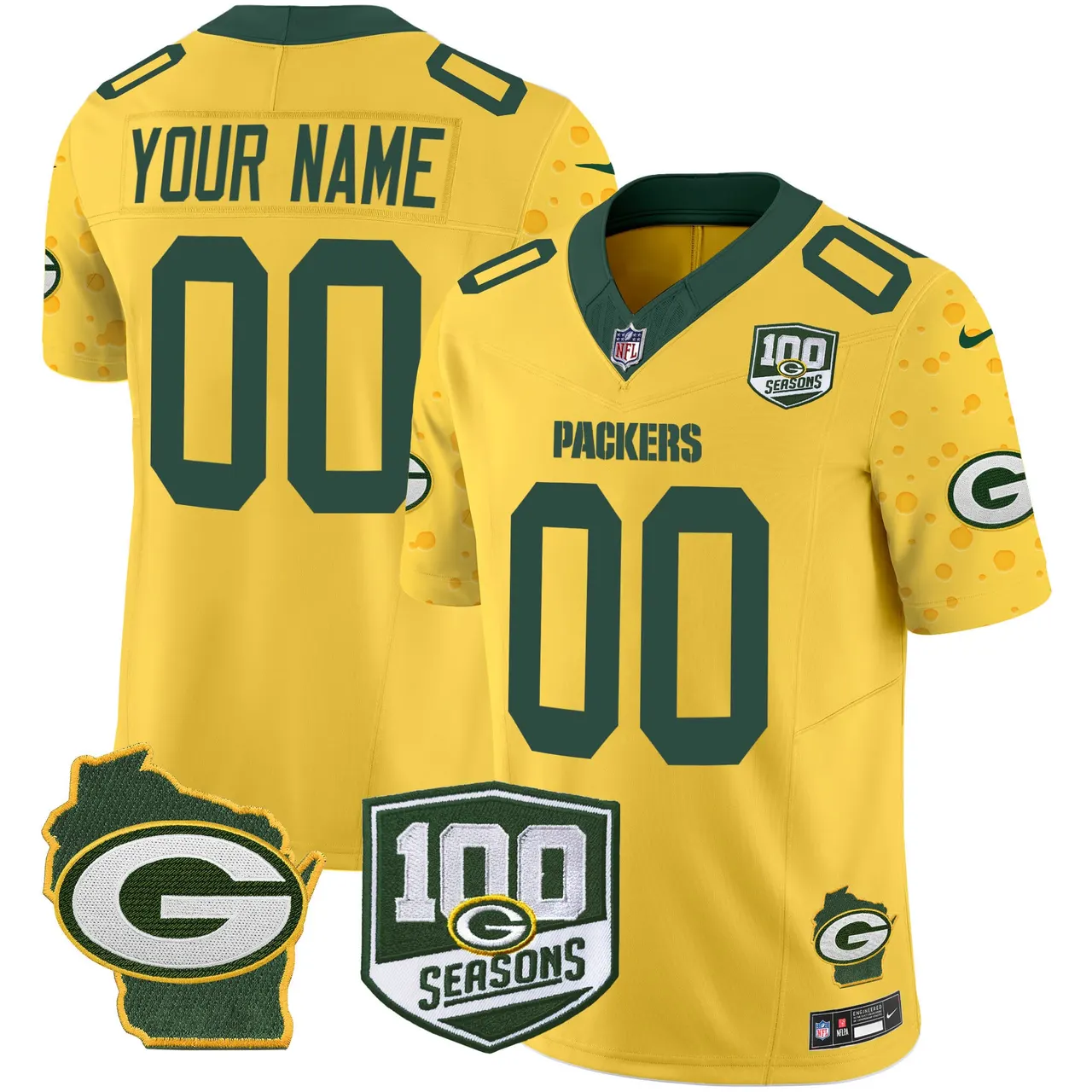 Green Bay Packers Nike Home 100th Season Patch Cheese Vapor Custom Limited Stitched Jersey - Kelly Green - Image 4