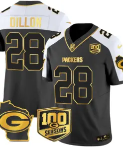 Green Bay Packers Nike Home 100th Season Patch Gold Vapor Limited Stitched Jersey - Anthracite - Image 3