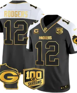 Green Bay Packers Nike Home 100th Season Patch Gold Vapor Limited Stitched Jersey - Anthracite - Image 5