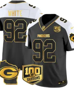 Green Bay Packers Nike Home 100th Season Patch Gold Vapor Limited Stitched Jersey - Anthracite - Image 7