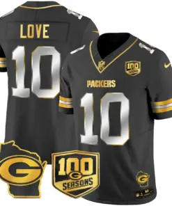 Green Bay Packers Nike Home 100th Season Patch Gold Vapor Limited Stitched Jersey - Anthracite - Image 8