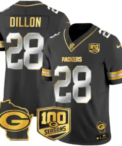 Green Bay Packers Nike Home 100th Season Patch Gold Vapor Limited Stitched Jersey - Anthracite - Image 10