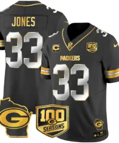 Green Bay Packers Nike Home 100th Season Patch Gold Vapor Limited Stitched Jersey - Anthracite - Image 11
