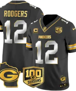 Green Bay Packers Nike Home 100th Season Patch Gold Vapor Limited Stitched Jersey - Anthracite - Image 12