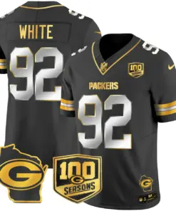Green Bay Packers Nike Home 100th Season Patch Gold Vapor Limited Stitched Jersey - Anthracite - Image 14