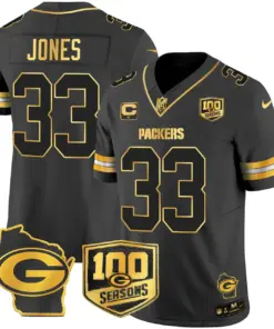 Green Bay Packers Nike Home 100th Season Patch Gold Vapor Limited Stitched Jersey - Anthracite - Image 18